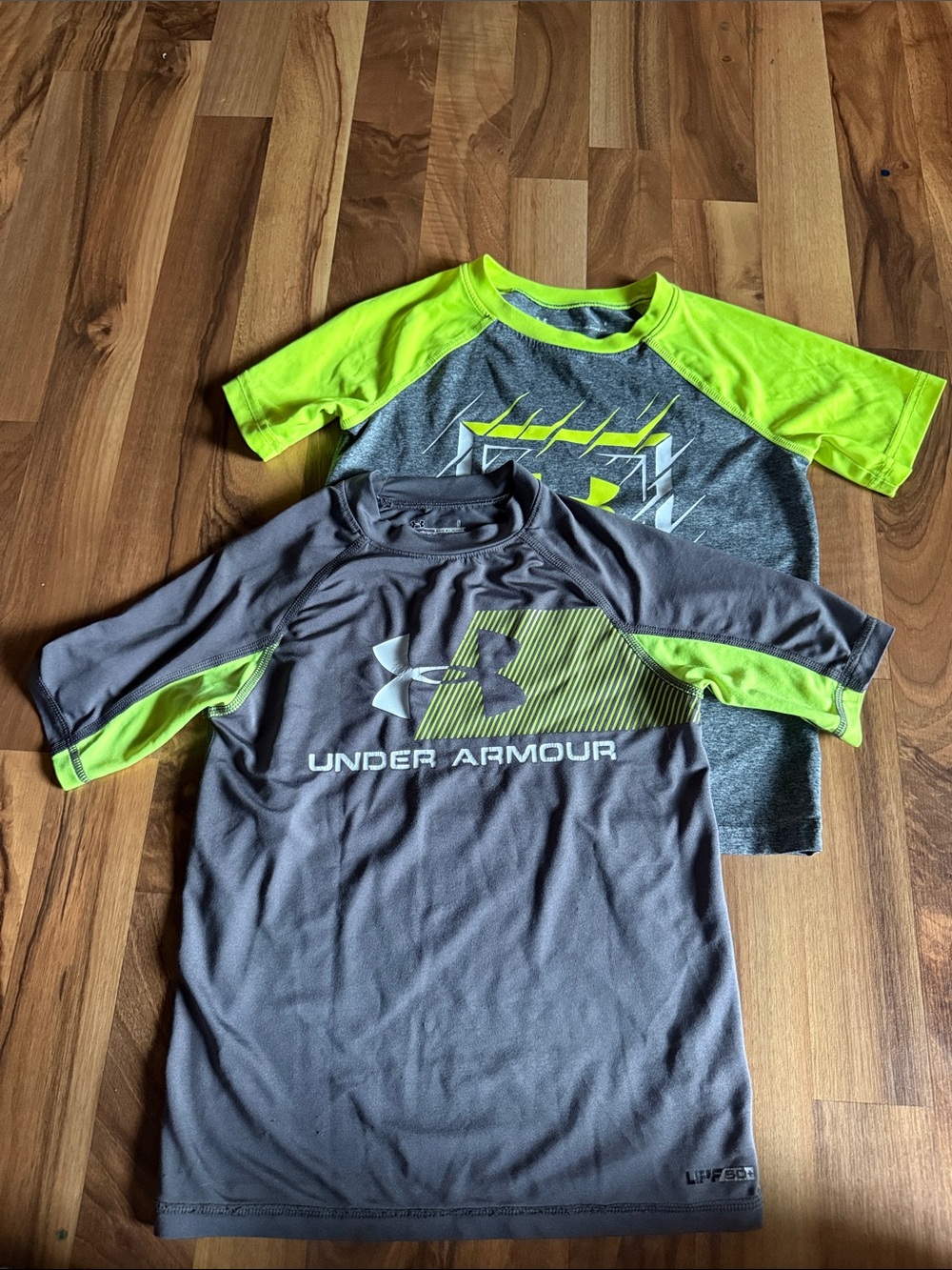 2 Under Armour Gray & Neon Green Kids' Short Sleeve Performance Tops (2-Pack)